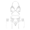 Leg Avenue - Leg Avenue Set Cuatro Piezas Sujetador, Liguero, Tanga Y Puños Talla Unica - Blanco