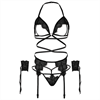 Leg Avenue - Leg Avenue Set Cuatro Piezas Sujetador, Liguero, Tanga Y Puños Talla Unica - Negro