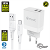 Muvit For Change - muvit for change pack cargador de pared 2 USB 3,4A + Cable Tipo C 3A 1,2m blanco
