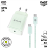 Muvit For Change - muvit for change pack cargador de pared Glass Tipo C PD 30W + cable tipo C a tipo C 3A 1m verde