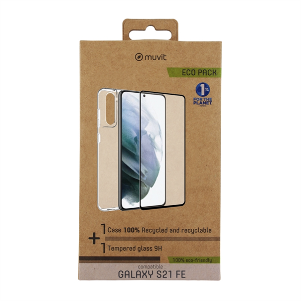 Muvit For Change - muvit for change pack Samsung S21 FE funda Cristal Soft + protector de pantalla vidrio templado plan