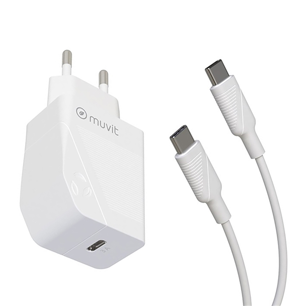 Muvit For Change - muvit for change pack transformador Tipo C PD 20W + cable tipo C a tipo C 3A 1m blanco