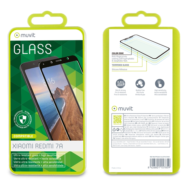 Muvit - muvit protector pantalla Xiaomi Redmi 7A vidrio templado plano marco negro