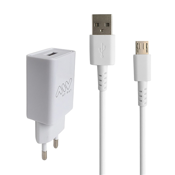 Myway - Myway pack transformador USB 2A + cable micro USB 1m blanco