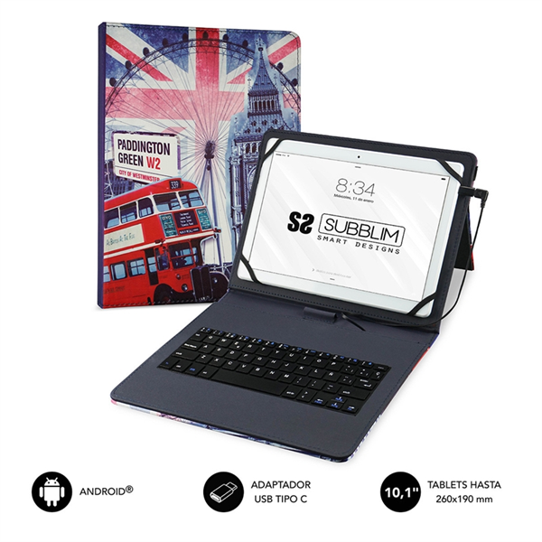 Subblim - Subblim Keytab Pro USB funda tablet con teclado 10,1&quote; bandera Inglaterra